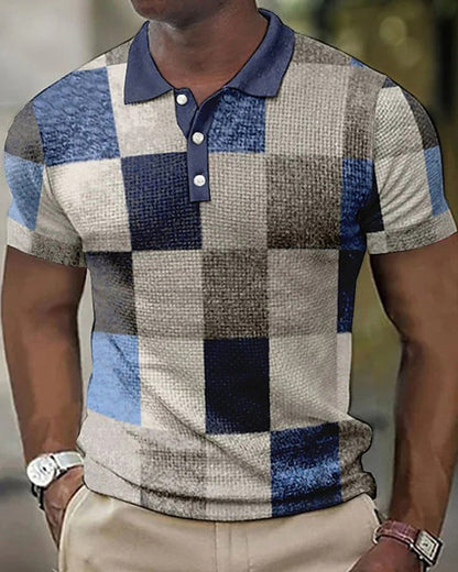 Men's Checkered Polo Shirt Modern Comfortable Cotton