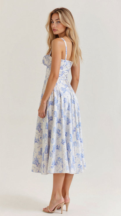 Women's Corset Midi Dress Elegant Lace
