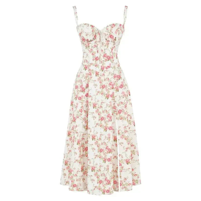 Women's Corset Midi Dress Elegant Lace