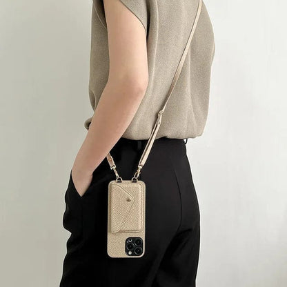 Leather Phone Crossbody Case With Lanyard Card Holder