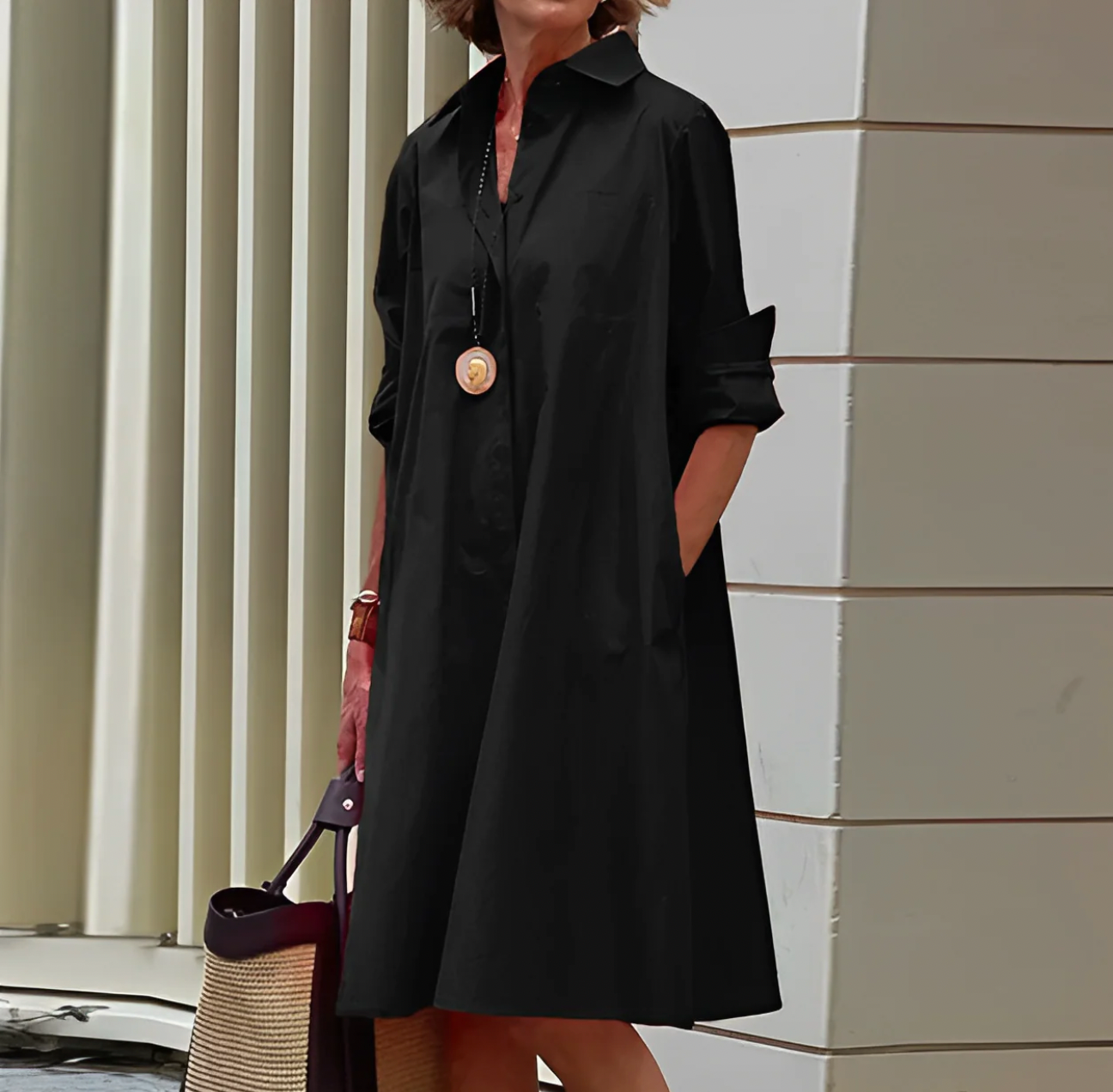 Image of Nancy | Women's Long Sleeve A-Line Midi Dress