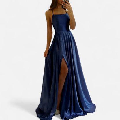 Gabrielle | Women’s Modern Fit Satin Slit  Maxi Dress