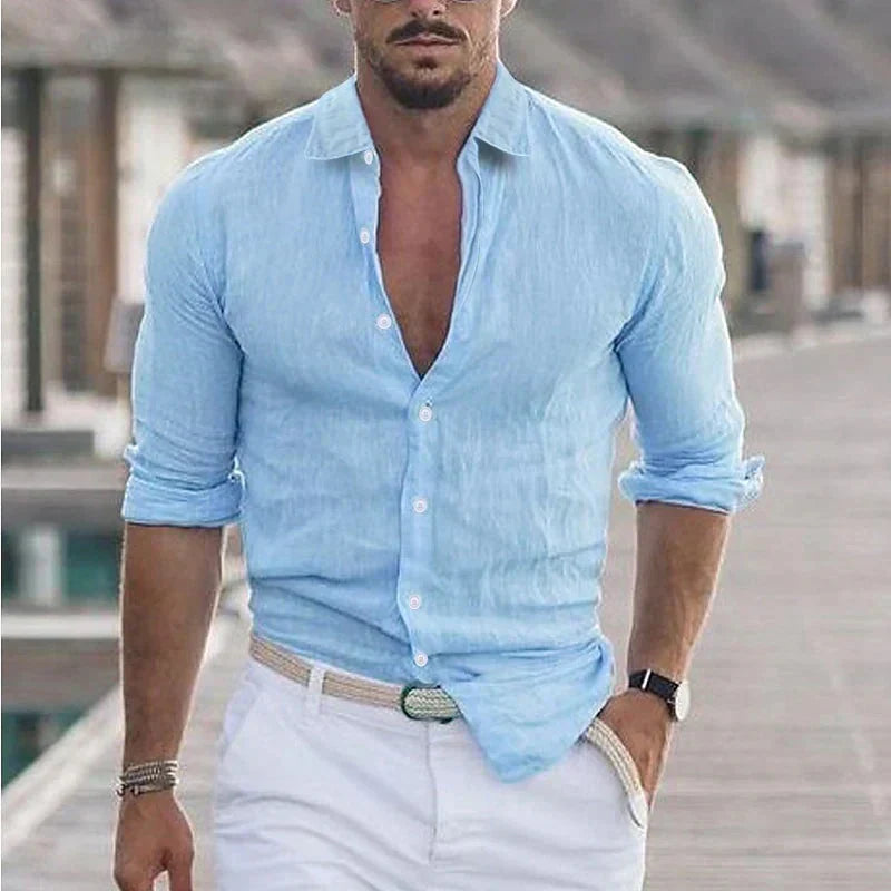 Men's Linen Shirt Turn-Down Collar