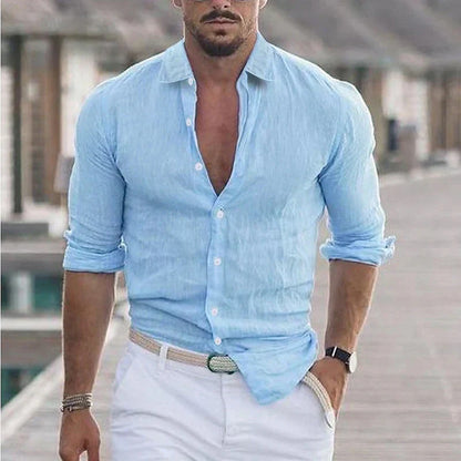 Men's Linen Shirt Turn-Down Collar