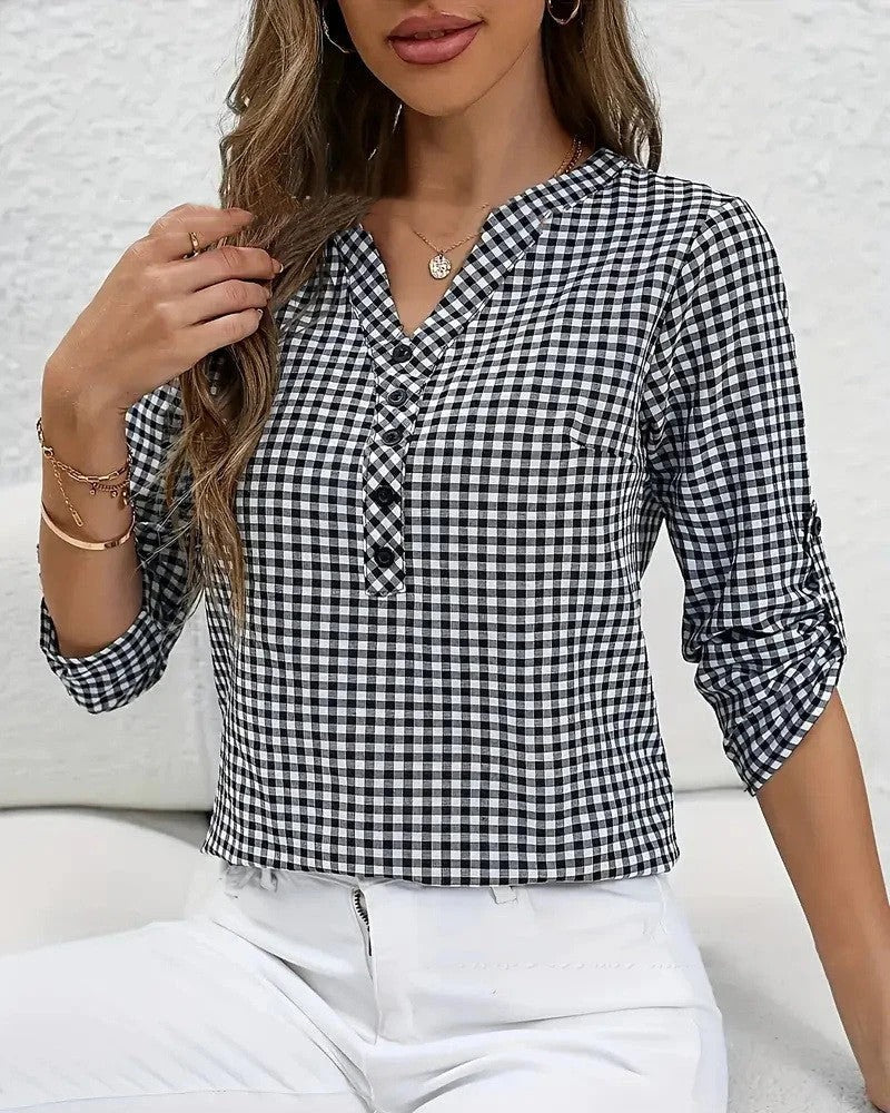 Women's Gingham Button Down Blouse - Vonnera