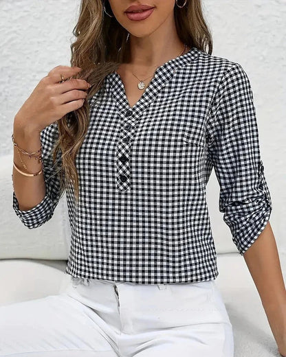 Women's Gingham Button Down Blouse - Vonnera