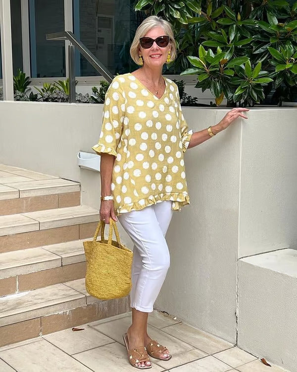 Women's V-Neck Polka Dot Blouse Relaxed Fit - Vonnera