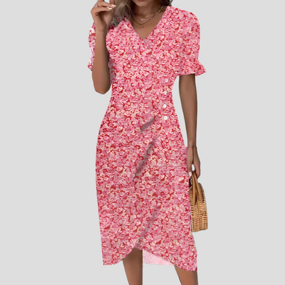 Image of Nicolette | Women's V-Neck Wrap Midi Dress