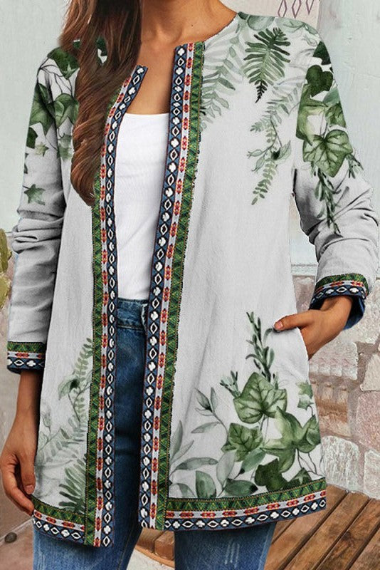 Women's Floral Print Open Front Cardigan Jacket - Vonnera