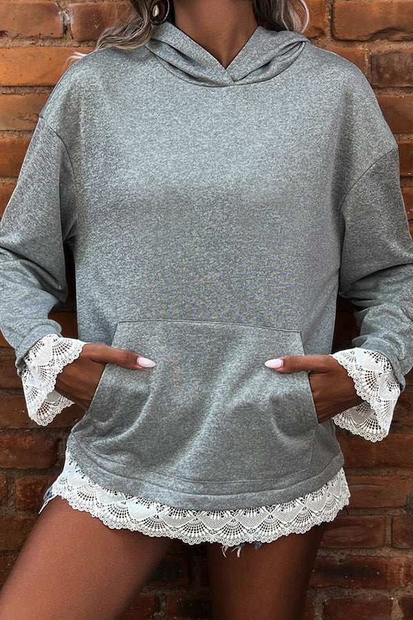 Women's Long Sleeve Lace Hoodie Pullover - VibreMode