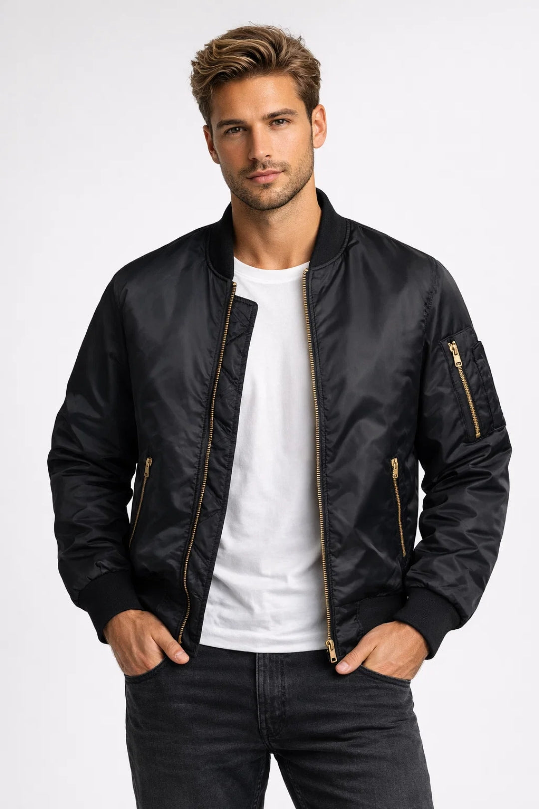 Men's Bomber Jacket Ribbed Trim - Vonnera