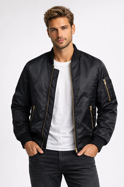 Men's Bomber Jacket Ribbed Trim - Vonnera