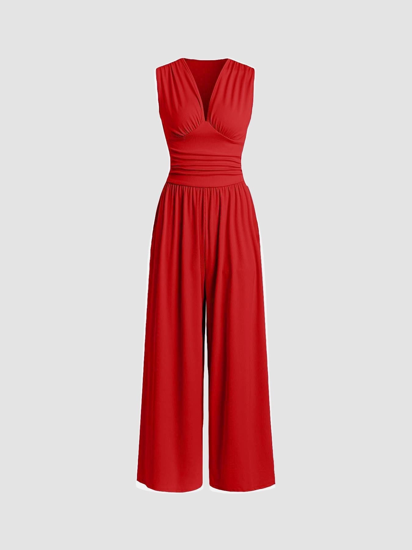 Women's V-Neck Sleeveless Jumpsuit Wide Leg - Vonnera