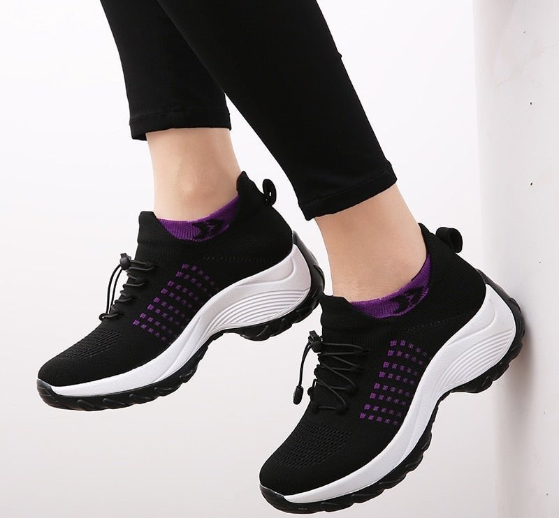 Non-Slip Healthcare Worker Ortho Stretch Cushion Shoes - Black Purple