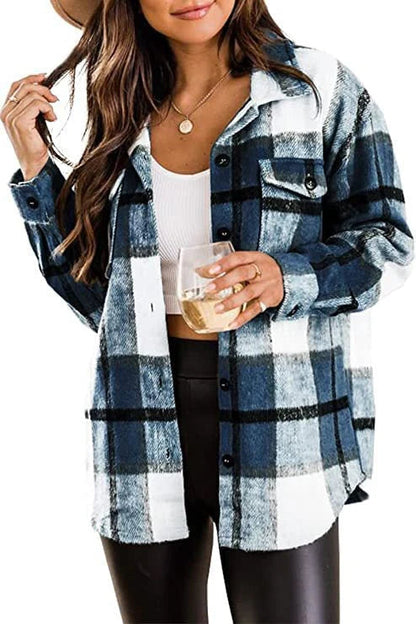 Women's Plaid Flannel Button Down Shirt - Vonnera