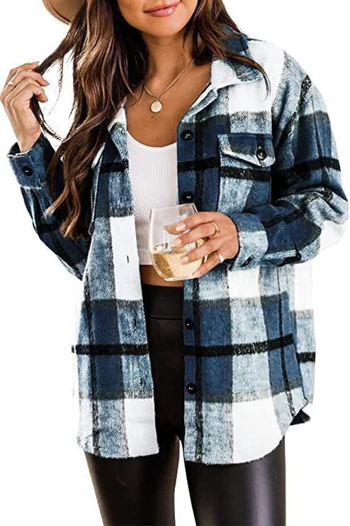 Women's Plaid Button Down Shirt - VibreMode