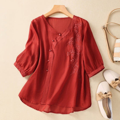 Women's Embroidered V-Neck Blouse - Vonnera