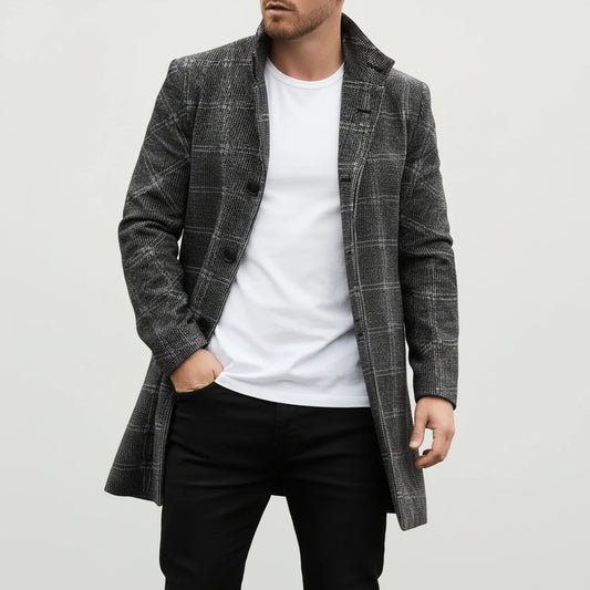 Men's Notch Lapel Wool Overcoat - Vonnera