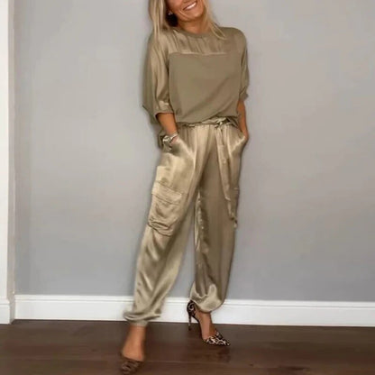 Women's Relaxed Fit Pants Set With Pockets - Vonnera