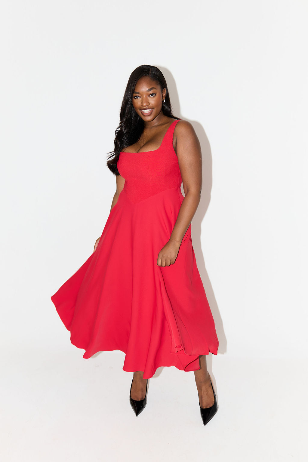 Women's Sleeveless Square Neck Midi Dress
