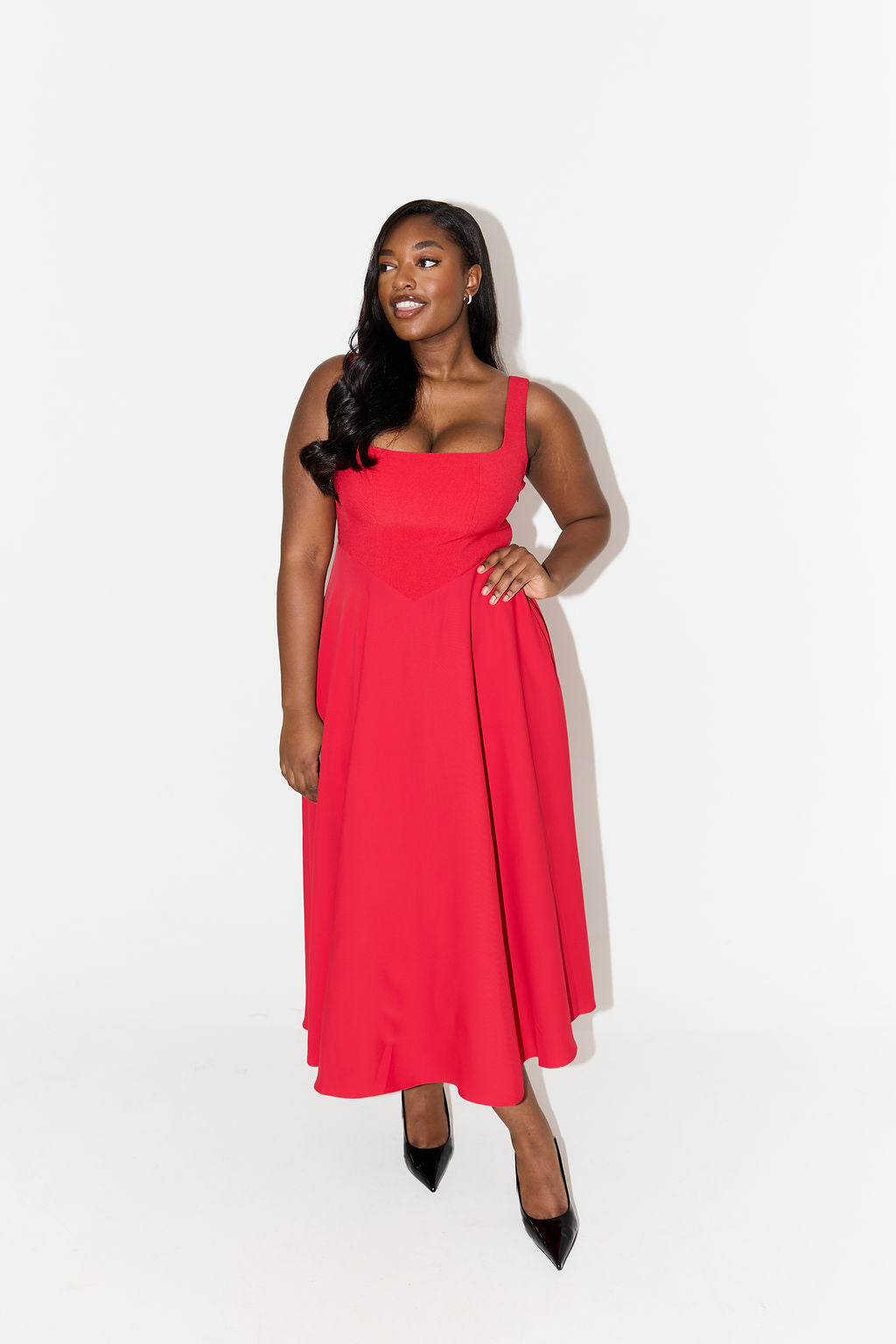 Women's Sleeveless Square Neck Midi Dress