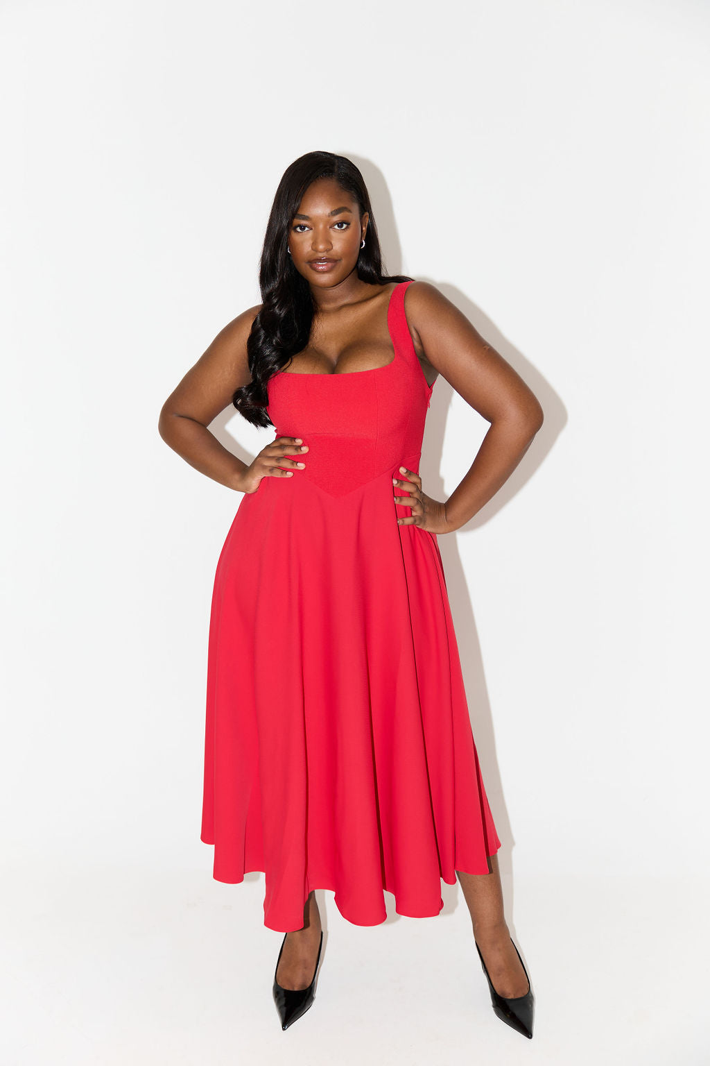Women's Sleeveless Square Neck Midi Dress