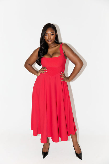 Women's Sleeveless Square Neck Midi Dress
