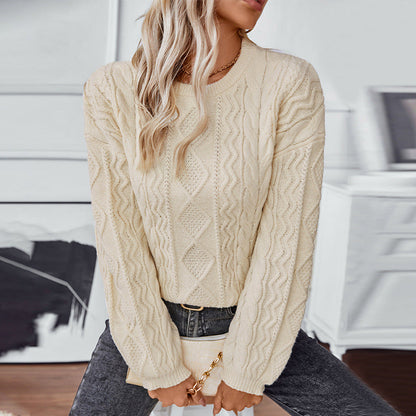 Women's Cable Knit Long Sleeve Sweater Olive - Vonnera