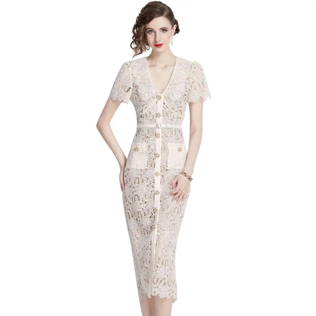 Women's Lace Midi Dress Olive - Vonnera