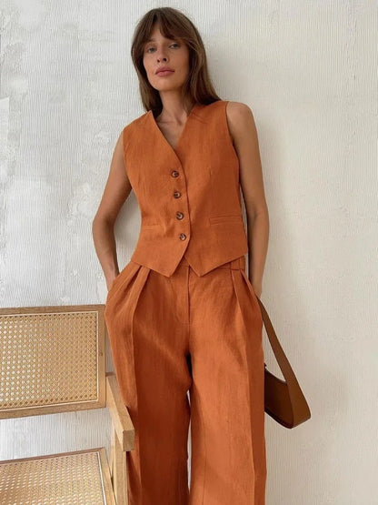 Women's 2 Piece Set V Neck Vest High Waist Pants