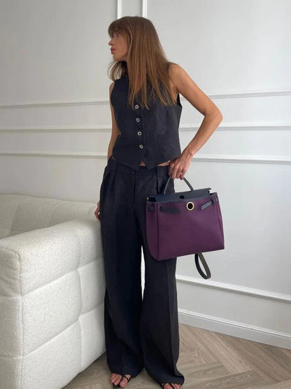 Women's 2 Piece Set V Neck Vest High Waist Pants