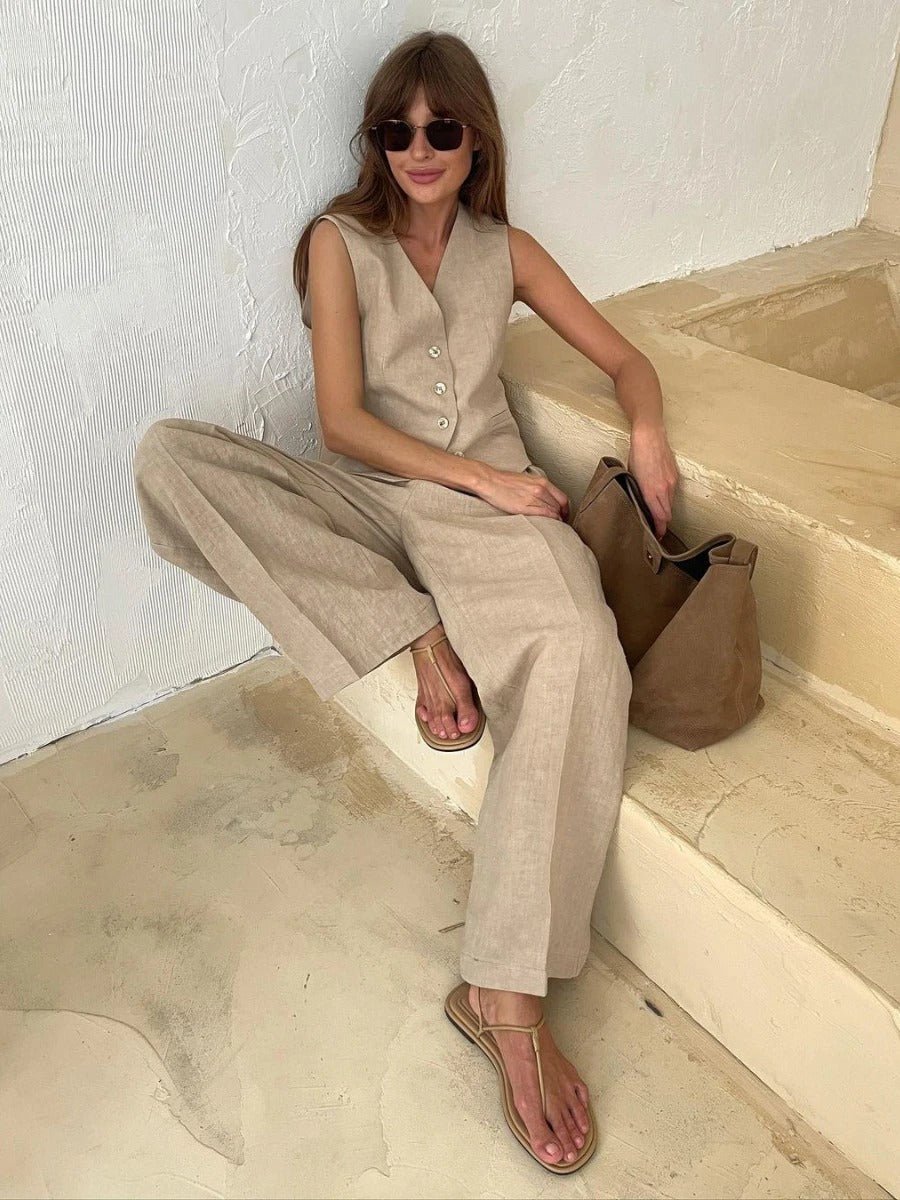 Women's Two Piece Suit Vest Wide Leg Pants