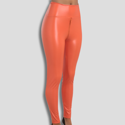 Women's Shiny Leggings Zipper Detail - Vonnera