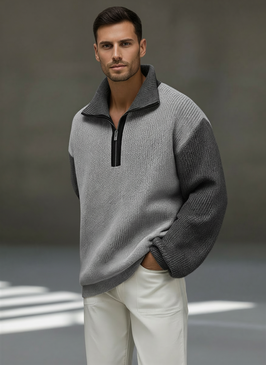 Men's Color Block Half-Zip Sweater - Vonnera