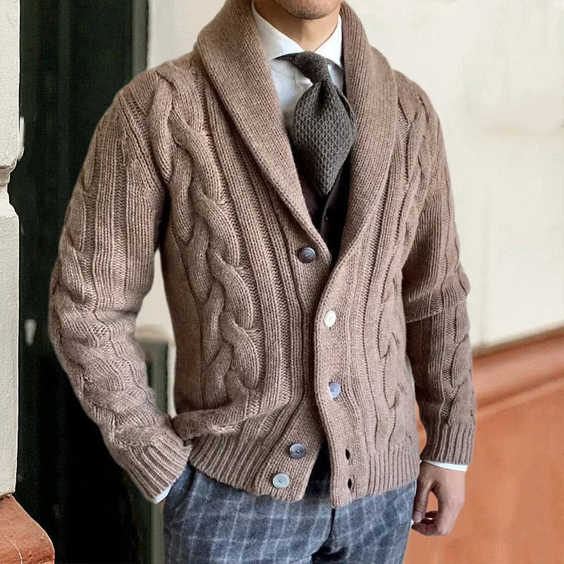 Men's Cable Knit Cardigan Shawl Collar - Vonnera