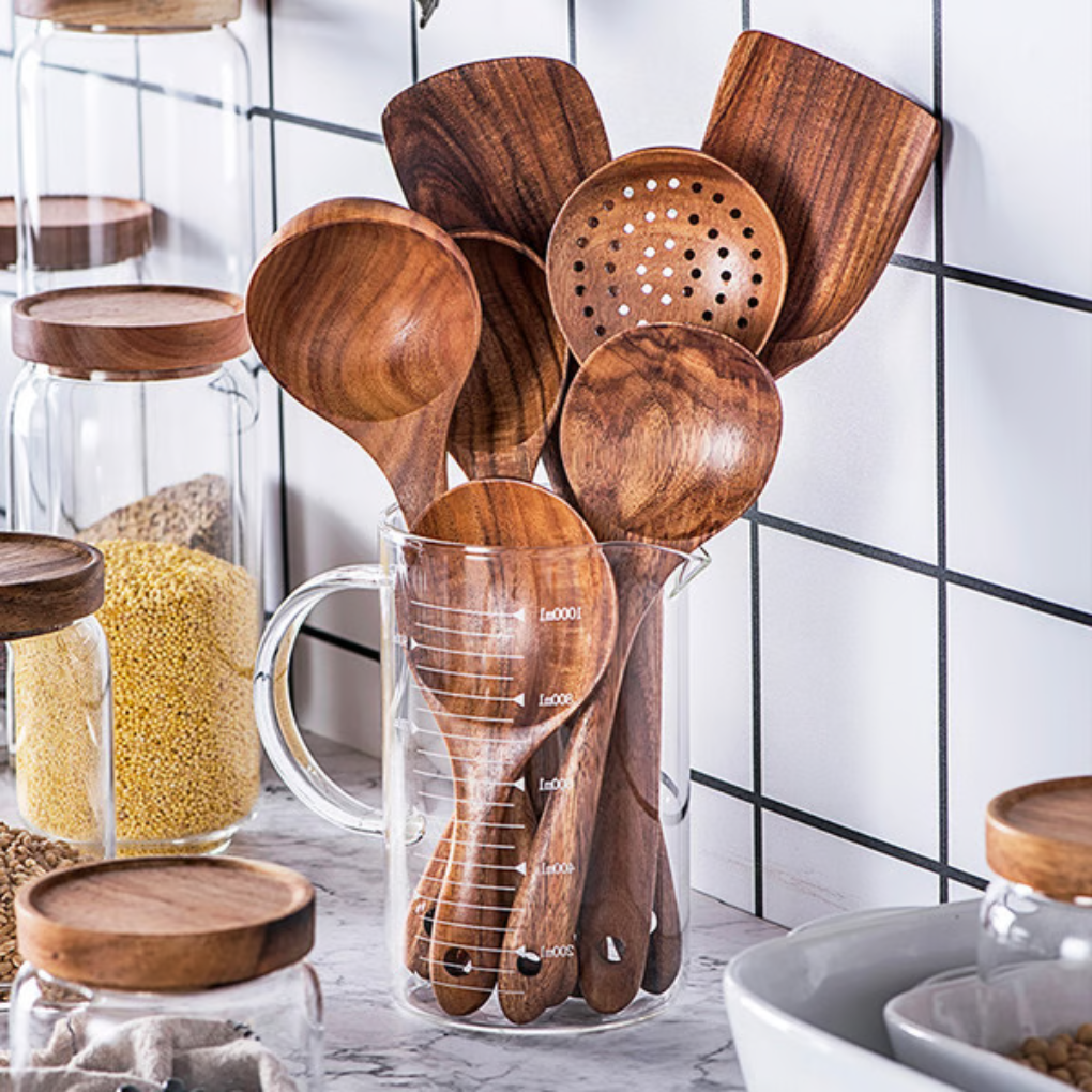 Natural Teak Wood Kitchen Utensils - Vonnera