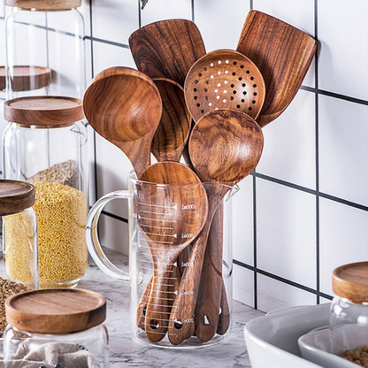 Natural Teak Wood Kitchen Utensils - Vonnera