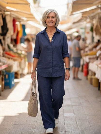 Vivian Women's Button-Down Shirt And Pants Set