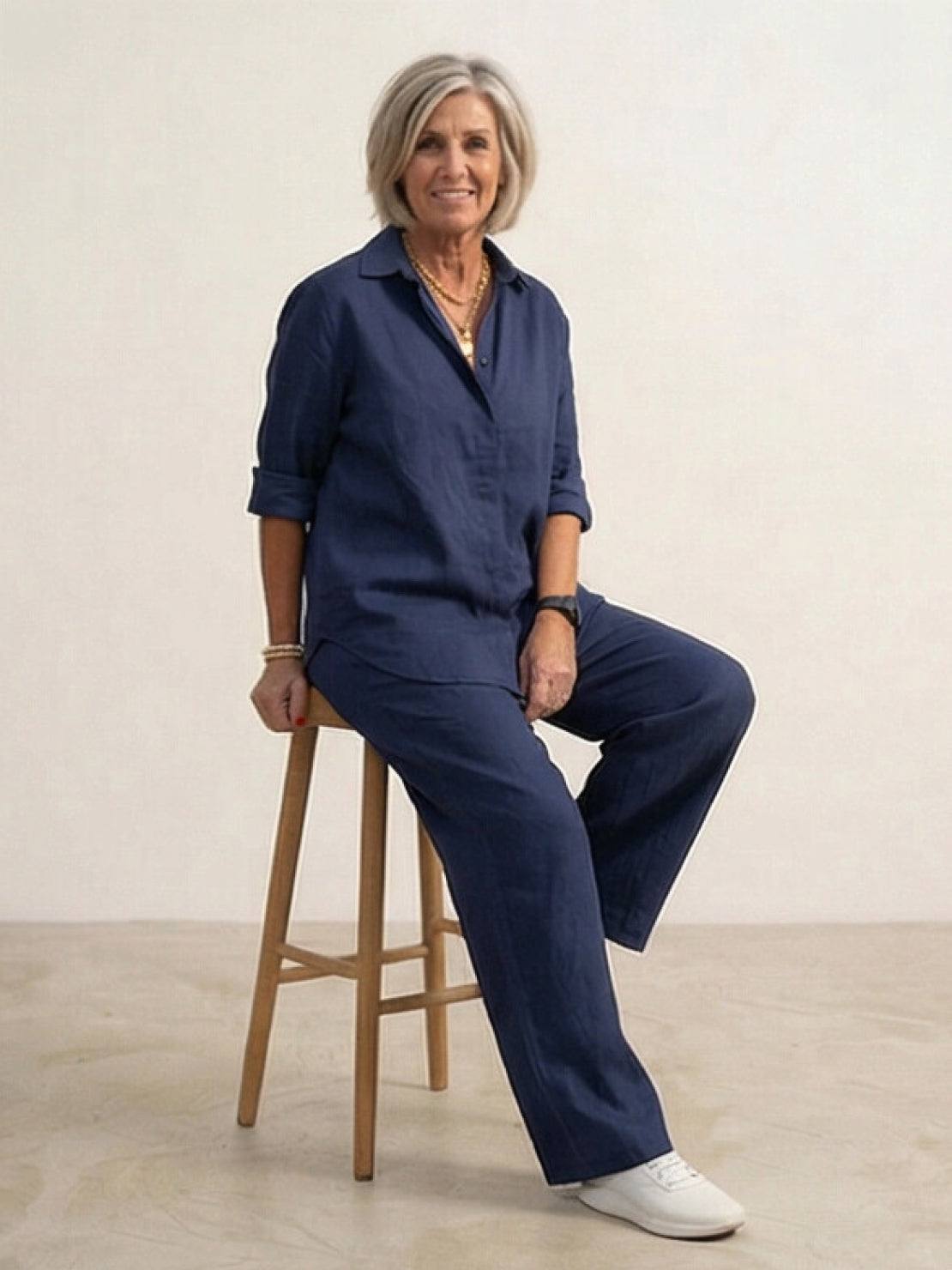 Vivian Women's Button-Down Shirt And Pants Set