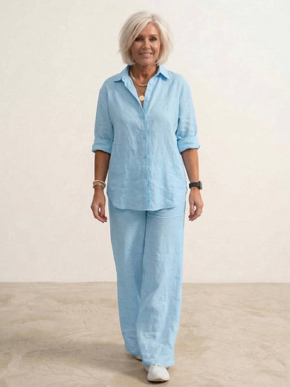 Vivian Women's Button-Down Shirt And Pants Set