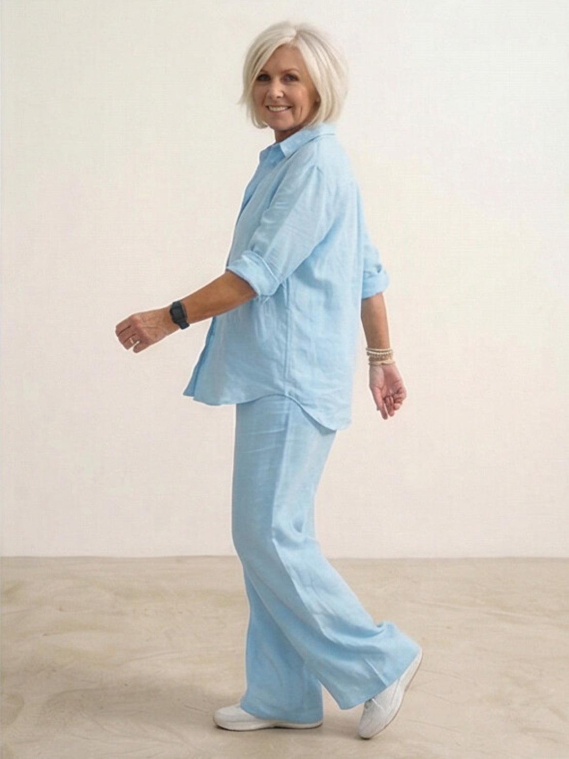 Vivian Women's Button-Down Shirt And Pants Set