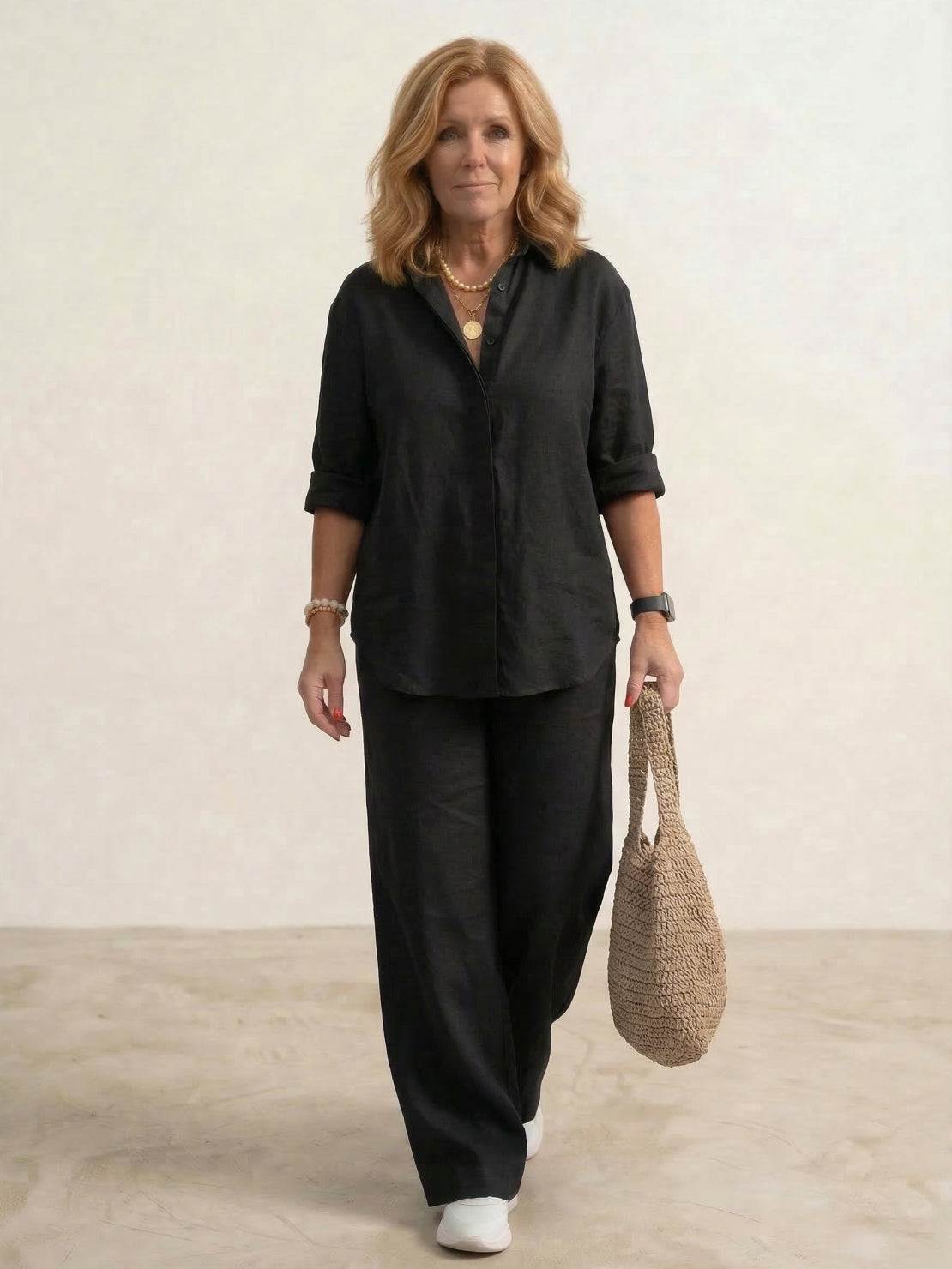 Vivian Women's Button-Down Shirt And Pants Set
