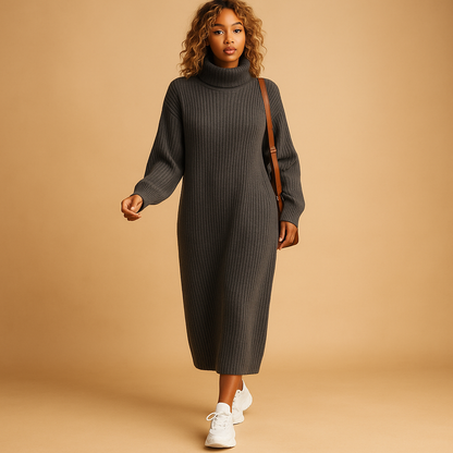 Oversized knitted sweater dress for women with soft fabric and relaxed fit, perfect for cozy autumn and winter outfits.