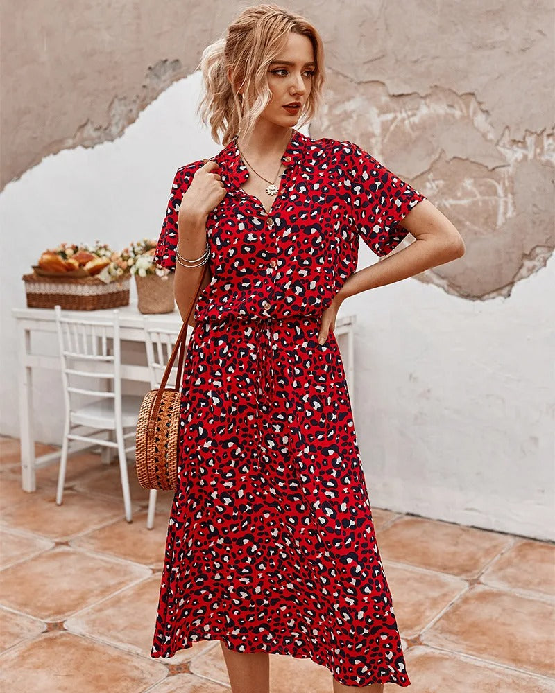 Women's Casual Short Sleeve Tie Waist Dress