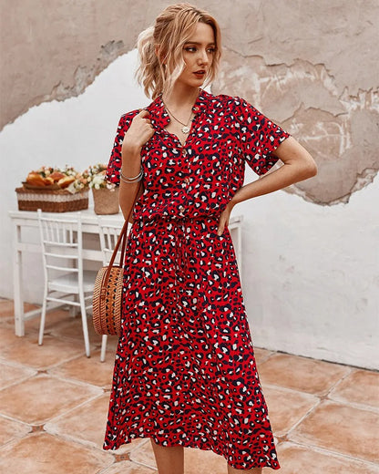 Women's Printed Midi Dress Short Sleeves