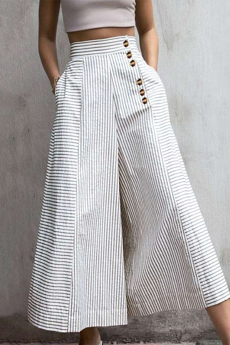 Women's High Waisted Striped Wide Leg Pants - Vonnera