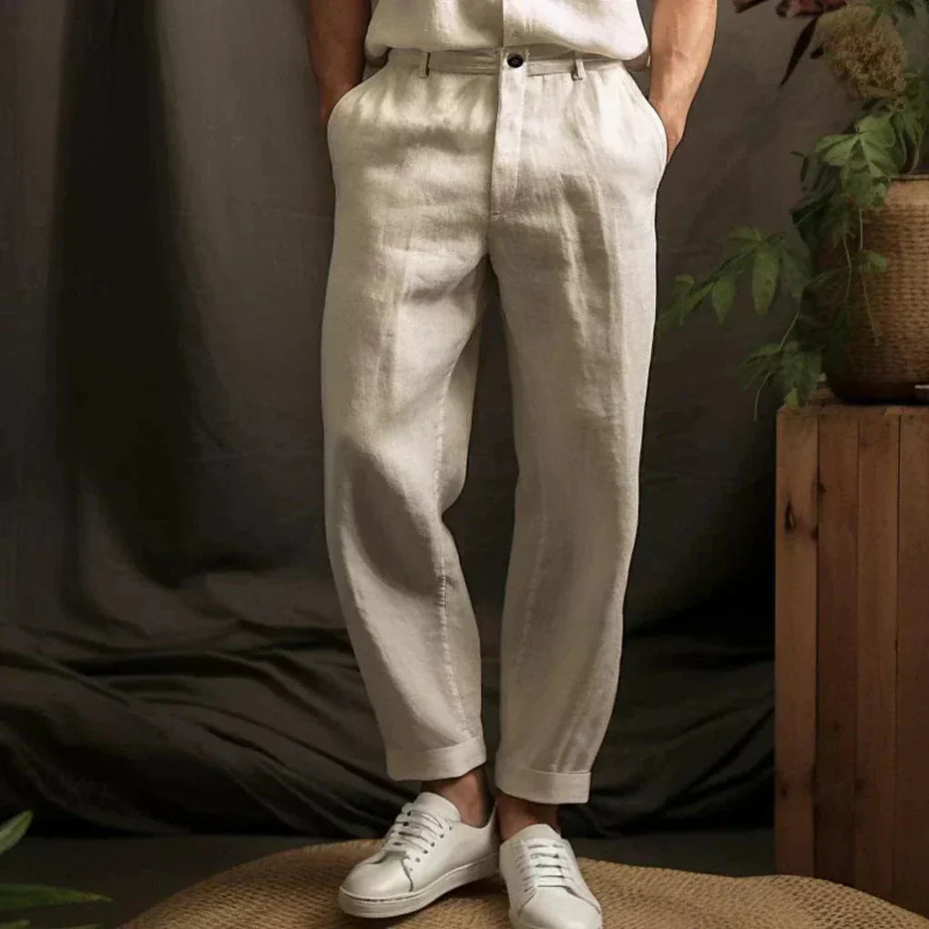 Men's Linen Casual Trousers Lightweight Beige - Vonnera