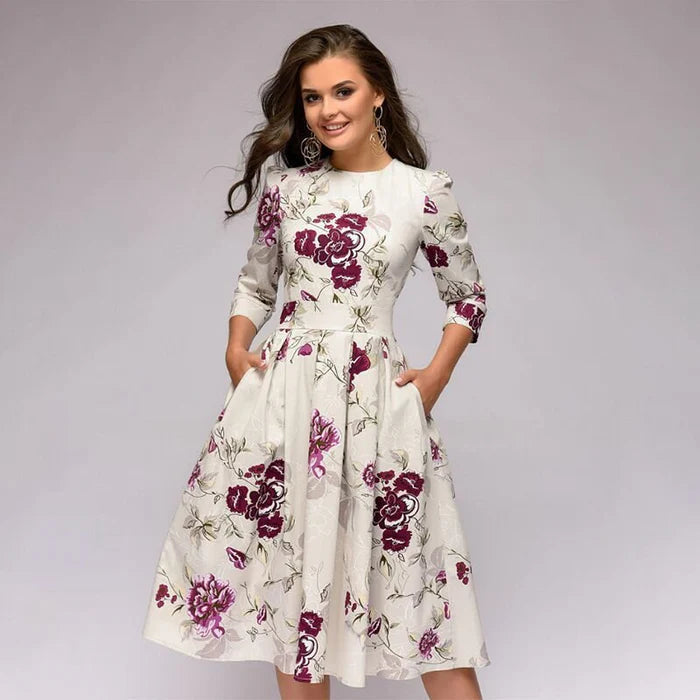 Women's A-Line Midi Dress With Pockets - VibreMode