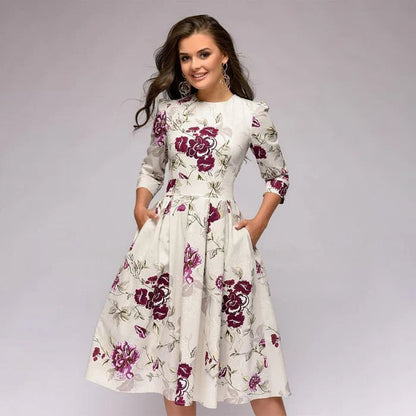 Women's A-Line Midi Dress With Pockets - VibreMode