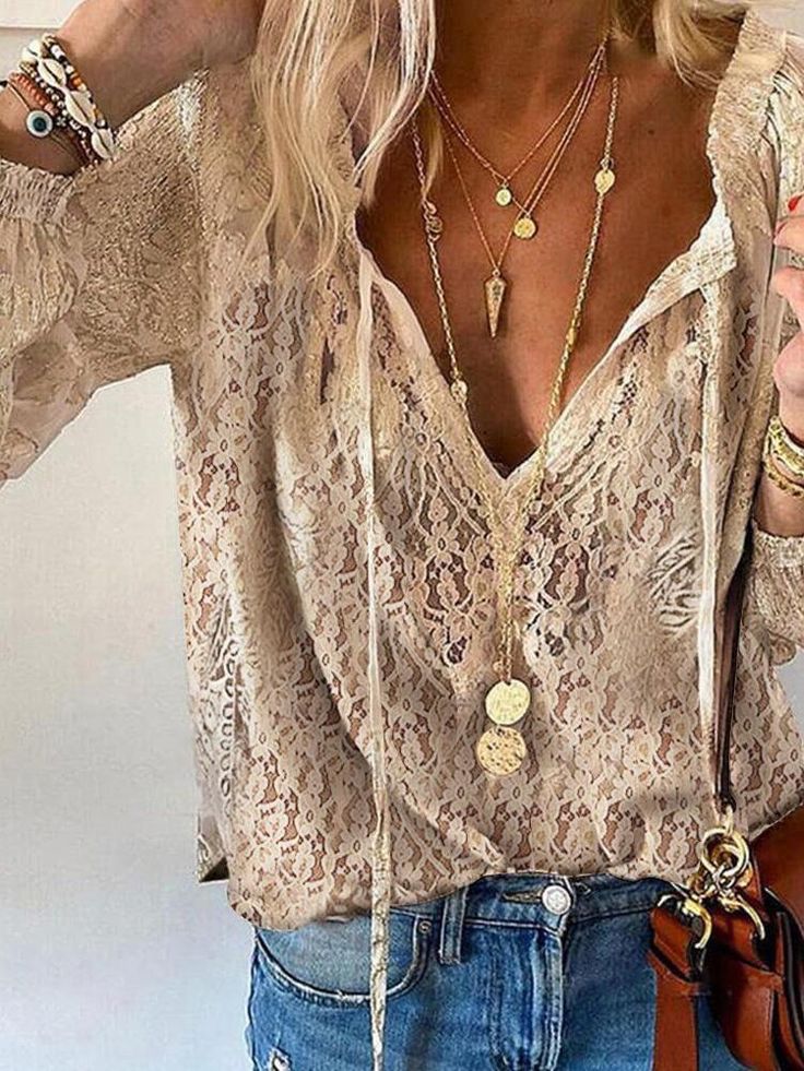 Women's Long Sleeve V-Neck Blouse - Vonnera